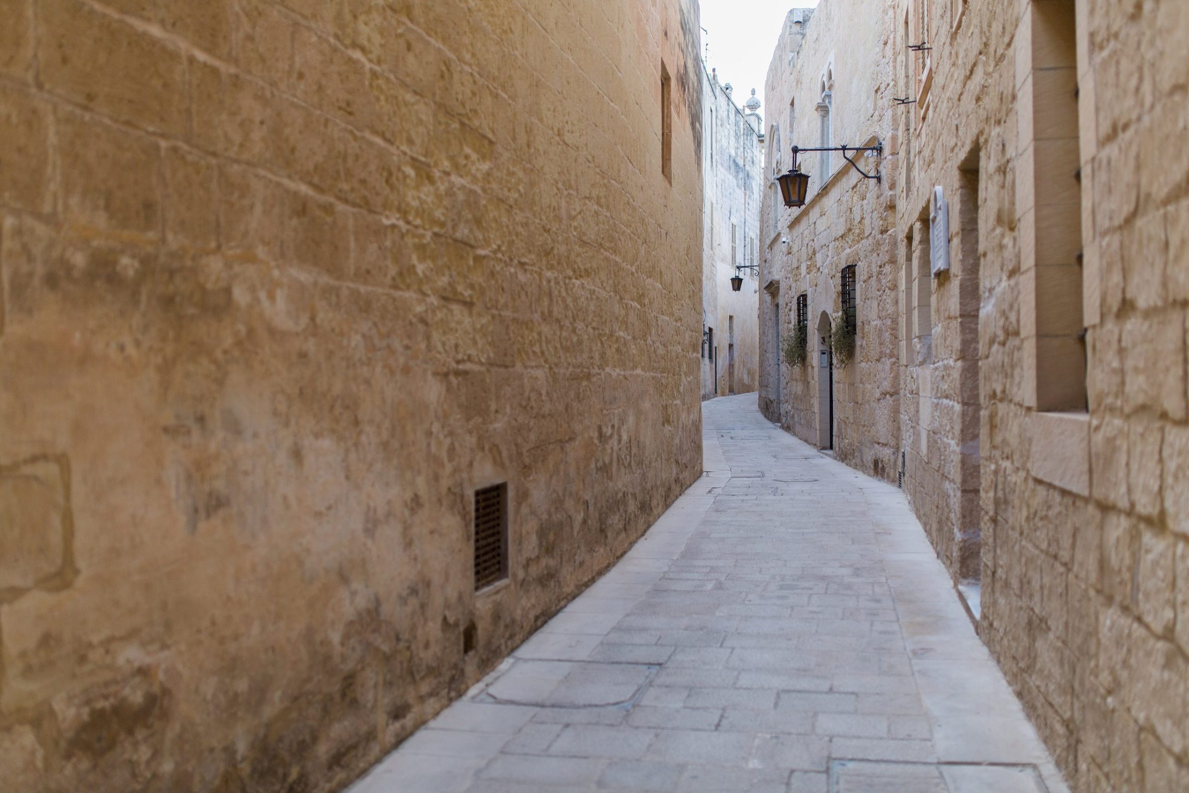 Narrow limestone street in Mdina, next to Rabat in Malta